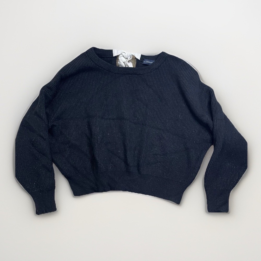 Zara Womens Black Cropped  Long Sleeve Sweatershirt M